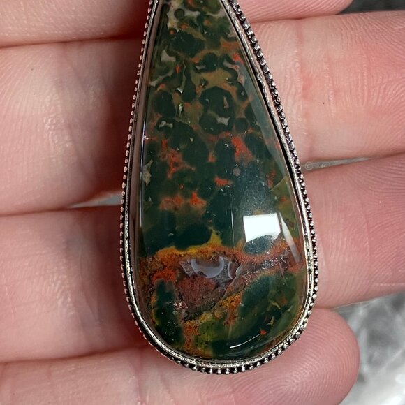 Antique Styled Heliotrope Bloodstone Pendant Stone Crystal Jewelry - Picture 4 of 10